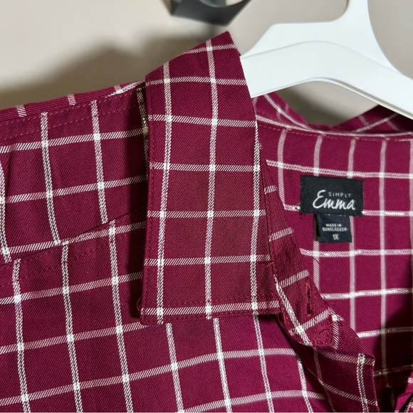 Women’s plus size Red Plaid Button-Up Shirt with roll up tab sleeves size 1X NEW - Picture 6 of 7